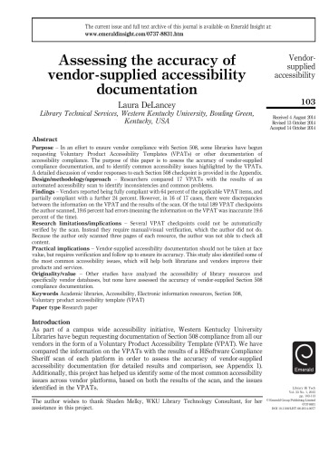 Assessing the accuracy of vendor-supplied accessibility documentation
