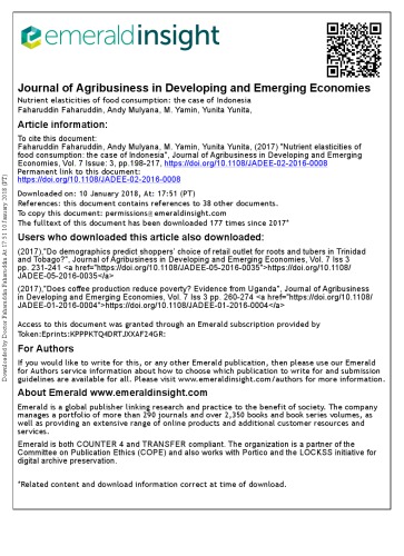 Journal of Agribusiness in Developing and Emerging Economies