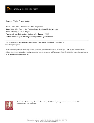 The Chinese and the Japanese: Essays in Political and Cultural Interactions