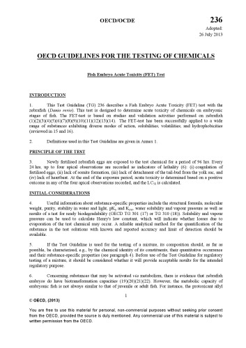 Test number 236 : fish embryo acute toxicity (FET) test.