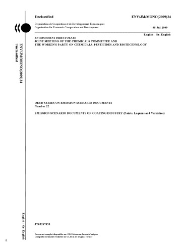 Emission scenario document on coating industry (paints, lacquers and varnishes).