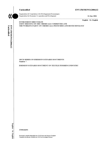 Emission scenario document on textile finishing industry.