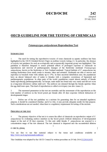 Test No. 242: Potamopyrgus antipodarum Reproduction Test.