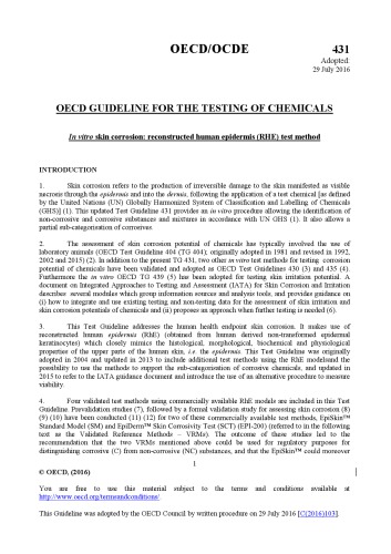 Test No. 431: In vitro skin corrosion: reconstructed human epidermis (RHE) test method