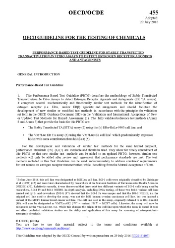 Test No. 455: Performance-Based Test Guideline for Stably Transfected Transactivation In Vitro Assays to Detect Estrogen Receptor Agonists and Antagonists
