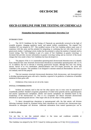Test No. 483: Mammalian Spermatogonial Chromosomal Aberration Test