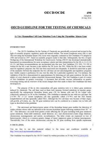 Test No. 490: In Vitro Mammalian Cell Gene Mutation Tests Using the Thymidine Kinase Gene