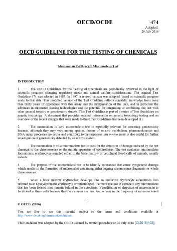Test No. 474: Mammalian Erythrocyte Micronucleus Test.