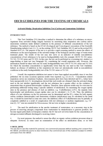Test No. 209: Activated Sludge, Respiration Inhibition Test (Carbon and Ammonium Oxidation)
