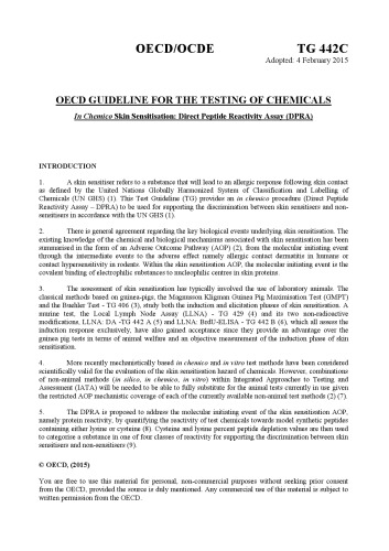 In chemico skin sensitisation : direct peptide reactivity assay (DPRA).