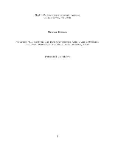 MAT 215: Analysis in a single variable (Fall 2012)