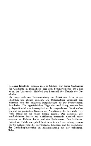 Kritik und Krise. Eine Studie zur Pathogenese der bürgerlichen Welt