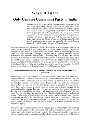 Why SUCI  is  the Only  Genuine  Communist  Party  in India