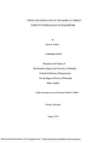 Origin and adaptation of the medieval Theban narrative from Gildas to Shakespeare