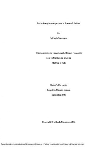 Étude du mythe antique dans le “Roman de la Rose”