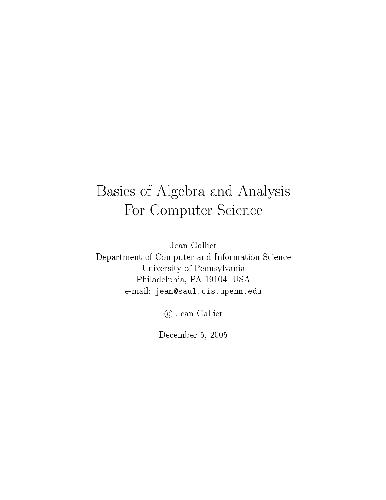 Basics of Algebra and Analysis for Computer Science