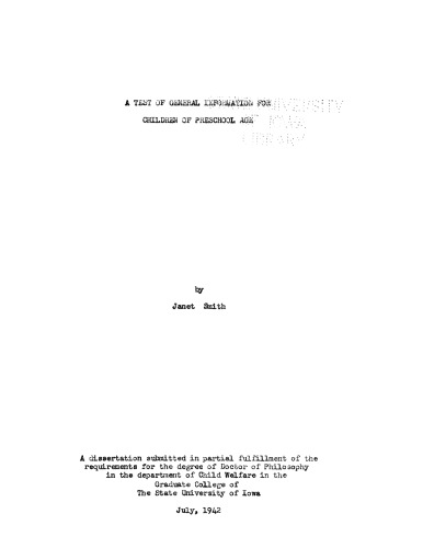 A test of general information for children of preschool age