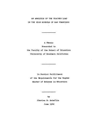 An analysis of the teacher load in the high schools of San Francisco