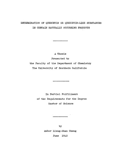 Determination of quercetin or quercetin-like substances in certain naturally occurring products