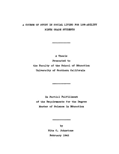 A course of study in social living for low-ability ninth grade students