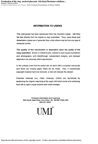 Production of the ring -necked pheasant (Phasianus colchicus torquatus Gmelin) in north-central Iowa