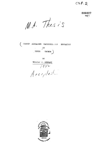 Bishop Alexander Macdonell and education in Upper Canada