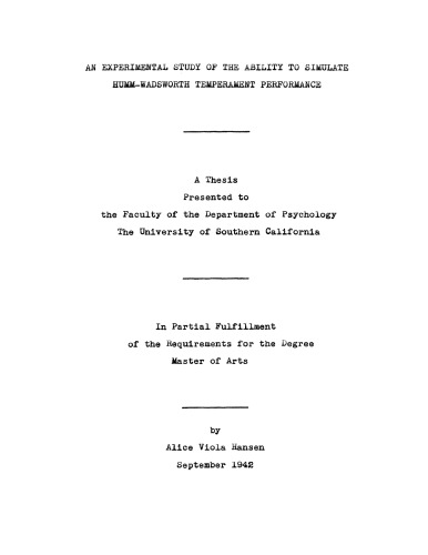 An experimental study of the ability to simulate Humm-Wadsworth temperament performance