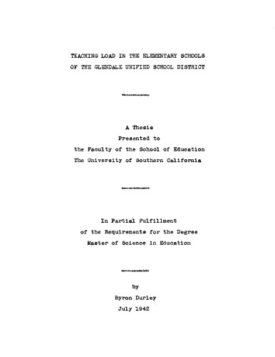 Teaching load in the elementary schools of the Glendale Unified School District