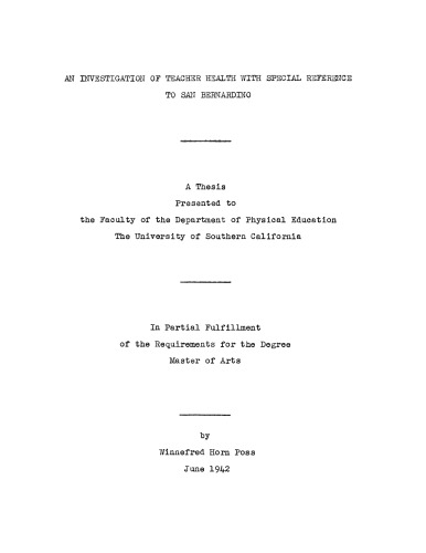 An investigation of teacher health with special reference to San Bernardino