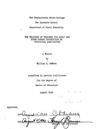 THE TRAINING OF TEACHERS FOR ADULT AND YOUNG FARMER INSTRUCTION IN VOCATIONAL AGRICULTURE