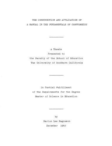 The construction and application of a manual in the fundamentals of comptometry