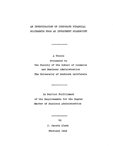 An investigation of corporate financial statements from an investment standpoint