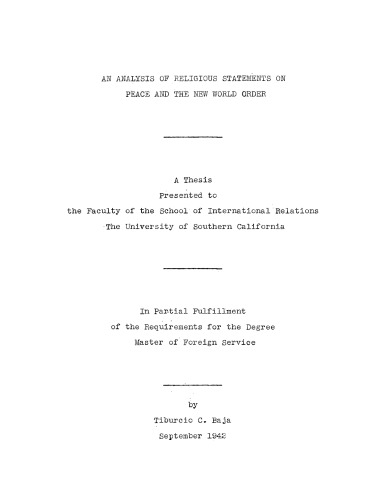 An analysis of religious statements on peace and the new world order