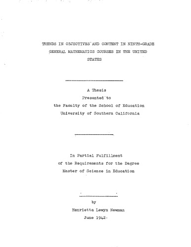 Trends in ovjectives and content in ninth-grade general mathematics courses in the United States
