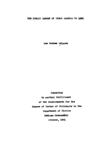 The public career of Simon Cameron to 1861