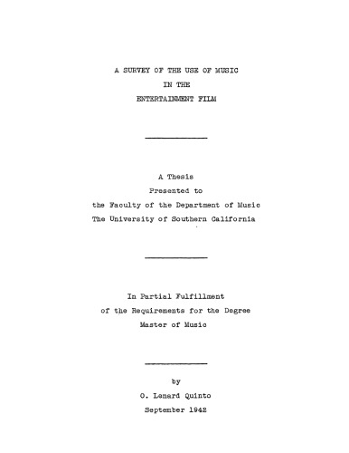 A survey of the use of music in the entertainment film