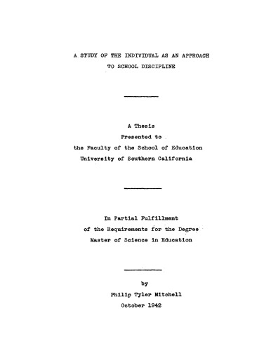 A study of the individual as an approach to school discipline