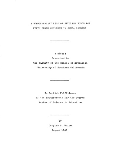 A suplementary list of spelling words for fifth grade children in Santa Barbara