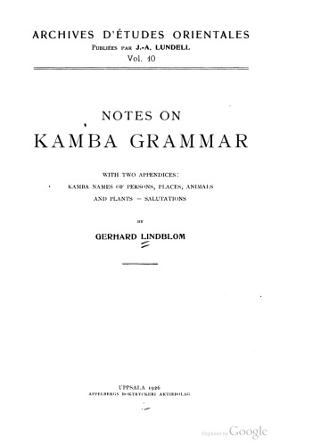 Notes on Kamba grammar