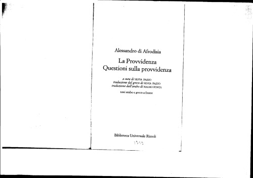 La dottrina della provvidenza in Alessandro di Afrodisia