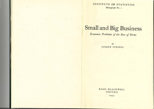 Small and Big Business. Economic Problems of the Size of Firms.
