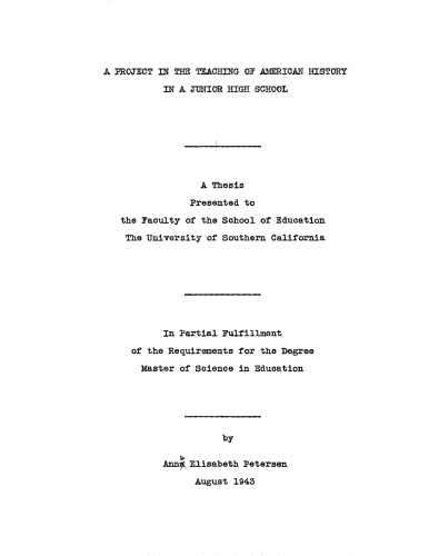 A project in the teaching of American history in a junior high school