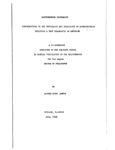 Contributions to the physiology and toxicology of acrylonitrile including a test diagnostic of exposure