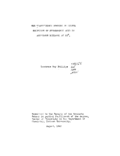 The transference numbers of dilute solutions of hydrobromic acid in anhydrous methanol at 25 degrees