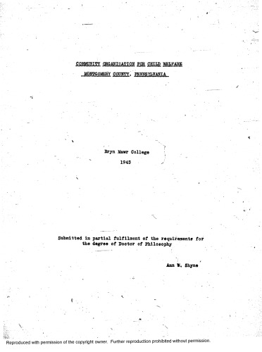 COMMUNITY ORGANIZATION FOR CHILD WELFARE MONTGOMERY COUNTY, PENNSYLVANIA