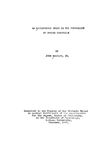 An experimental study in the psychology of speech reception