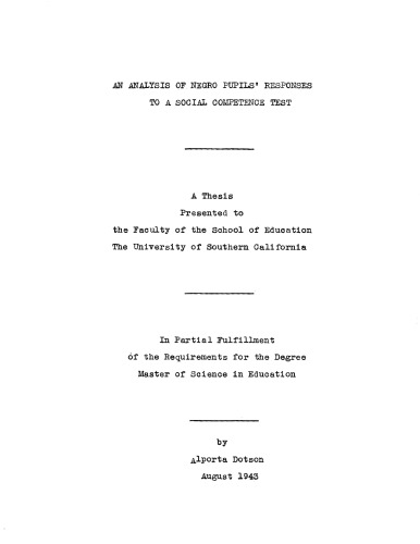 An analysis of Negro pupils’ responses to a social competence test