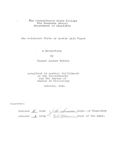 THE MOLECULAR STATE OF ACETIC ACID VAPORTHE MOLECULAR STATE OF ACETIC ACID VAPOR