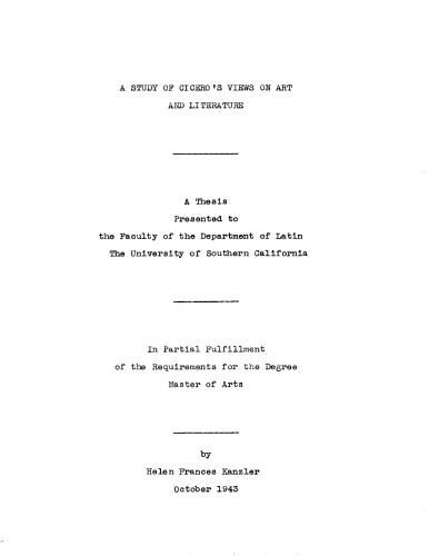 A study of Cicero’s views on art and literature