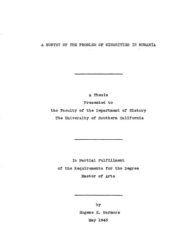 A survey of the problem of minorities in Rumania